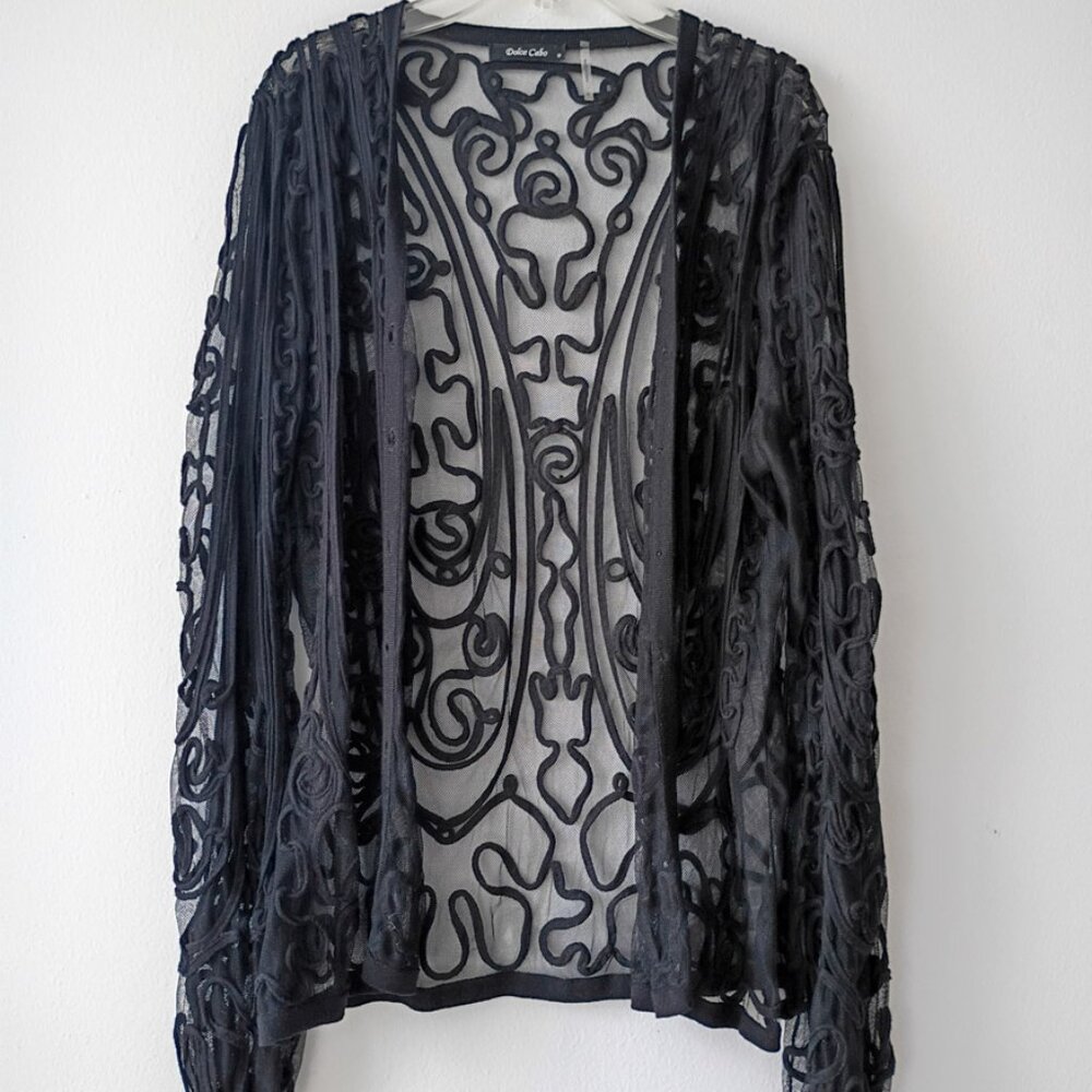 Dolce Cabo Sheer Embroidered Mesh Jacket Cardigan Goth Glam - Size M